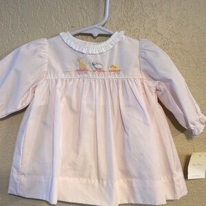 Petit Ami Pink Embroidered Baby Dress Ruffle Collar Easter bloomers newborn